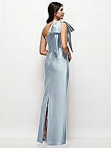 Rear View Thumbnail - Mist Oversized Bow One-Shoulder Satin Column Maxi Dress
