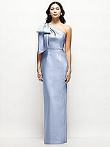 Front View Thumbnail - Sky Blue Oversized Bow One-Shoulder Satin Column Maxi Dress