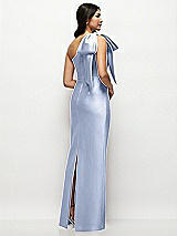Rear View Thumbnail - Sky Blue Oversized Bow One-Shoulder Satin Column Maxi Dress