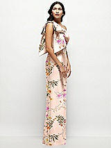 Side View Thumbnail - Butterfly Botanica Pink Sand Oversized Bow One-Shoulder Floral Satin Column Maxi Dress