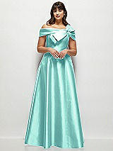 Front View Thumbnail - Coastal Asymmetrical Bow Off-Shoulder Satin Gown with Ballroom Skirt