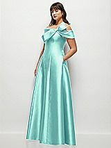 Side View Thumbnail - Coastal Asymmetrical Bow Off-Shoulder Satin Gown with Ballroom Skirt
