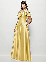 Side View Thumbnail - Maize Asymmetrical Bow Off-Shoulder Satin Gown with Ballroom Skirt