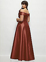 Rear View Thumbnail - Auburn Moon Asymmetrical Bow Off-Shoulder Satin Gown with Ballroom Skirt