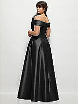 Rear View Thumbnail - Black Asymmetrical Bow Off-Shoulder Satin Gown with Ballroom Skirt
