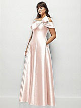 Side View Thumbnail - Blush Asymmetrical Bow Off-Shoulder Satin Gown with Ballroom Skirt