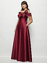 Side View Thumbnail - Burgundy Asymmetrical Bow Off-Shoulder Satin Gown with Ballroom Skirt