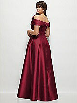 Rear View Thumbnail - Burgundy Asymmetrical Bow Off-Shoulder Satin Gown with Ballroom Skirt