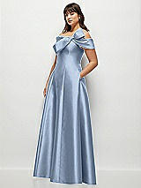 Side View Thumbnail - Cloudy Asymmetrical Bow Off-Shoulder Satin Gown with Ballroom Skirt
