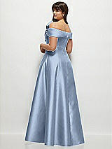 Rear View Thumbnail - Cloudy Asymmetrical Bow Off-Shoulder Satin Gown with Ballroom Skirt