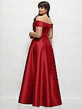 Rear View Thumbnail - Garnet Asymmetrical Bow Off-Shoulder Satin Gown with Ballroom Skirt