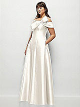 Side View Thumbnail - Ivory Asymmetrical Bow Off-Shoulder Satin Gown with Ballroom Skirt