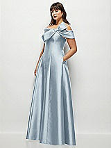 Side View Thumbnail - Mist Asymmetrical Bow Off-Shoulder Satin Gown with Ballroom Skirt