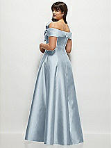Rear View Thumbnail - Mist Asymmetrical Bow Off-Shoulder Satin Gown with Ballroom Skirt