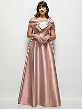 Front View Thumbnail - Neu Nude Asymmetrical Bow Off-Shoulder Satin Gown with Ballroom Skirt