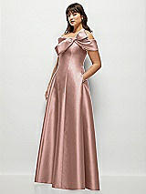 Side View Thumbnail - Neu Nude Asymmetrical Bow Off-Shoulder Satin Gown with Ballroom Skirt