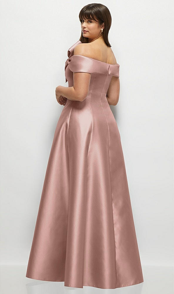 Back View - Neu Nude Asymmetrical Bow Off-Shoulder Satin Gown with Ballroom Skirt