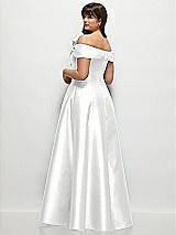 Rear View Thumbnail - White Asymmetrical Bow Off-Shoulder Satin Gown with Ballroom Skirt