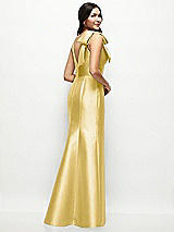 Rear View Thumbnail - Maize Deep V-back Satin Trumpet Dress with Cascading Bow at One Shoulder