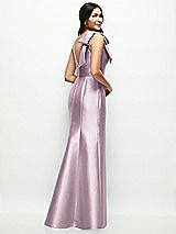 Rear View Thumbnail - Suede Rose Deep V-back Satin Trumpet Dress with Cascading Bow at One Shoulder