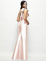 Rear View Thumbnail - Blush Deep V-back Satin Trumpet Dress with Cascading Bow at One Shoulder
