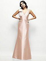 Front View Thumbnail - Cameo Deep V-back Satin Trumpet Dress with Cascading Bow at One Shoulder