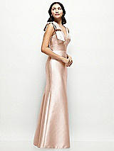 Side View Thumbnail - Cameo Deep V-back Satin Trumpet Dress with Cascading Bow at One Shoulder