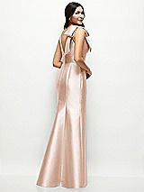 Rear View Thumbnail - Cameo Deep V-back Satin Trumpet Dress with Cascading Bow at One Shoulder