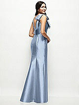 Rear View Thumbnail - Cloudy Deep V-back Satin Trumpet Dress with Cascading Bow at One Shoulder