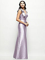 Side View Thumbnail - Lilac Haze Deep V-back Satin Trumpet Dress with Cascading Bow at One Shoulder