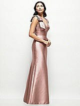 Side View Thumbnail - Neu Nude Deep V-back Satin Trumpet Dress with Cascading Bow at One Shoulder