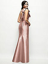 Rear View Thumbnail - Neu Nude Deep V-back Satin Trumpet Dress with Cascading Bow at One Shoulder