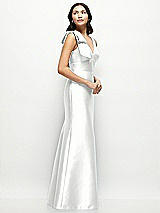 Side View Thumbnail - White Deep V-back Satin Trumpet Dress with Cascading Bow at One Shoulder