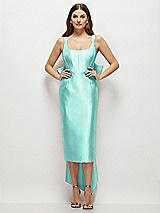 Front View Thumbnail - Coastal Scoop Neck Corset Satin Midi Dress with Floor-Length Bow Tails