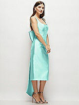 Side View Thumbnail - Coastal Scoop Neck Corset Satin Midi Dress with Floor-Length Bow Tails