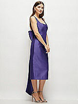 Side View Thumbnail - Grape Scoop Neck Corset Satin Midi Dress with Floor-Length Bow Tails