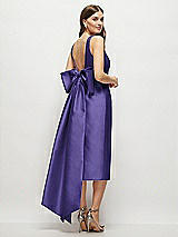 Rear View Thumbnail - Grape Scoop Neck Corset Satin Midi Dress with Floor-Length Bow Tails