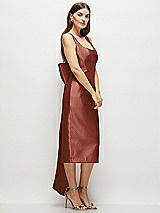 Side View Thumbnail - Auburn Moon Scoop Neck Corset Satin Midi Dress with Floor-Length Bow Tails