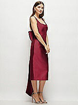 Side View Thumbnail - Burgundy Scoop Neck Corset Satin Midi Dress with Floor-Length Bow Tails