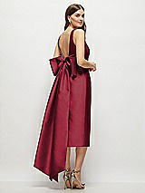 Rear View Thumbnail - Burgundy Scoop Neck Corset Satin Midi Dress with Floor-Length Bow Tails