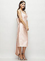 Side View Thumbnail - Cameo Scoop Neck Corset Satin Midi Dress with Floor-Length Bow Tails