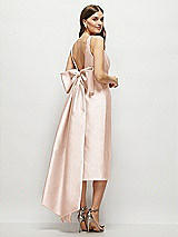 Rear View Thumbnail - Cameo Scoop Neck Corset Satin Midi Dress with Floor-Length Bow Tails