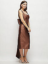 Side View Thumbnail - Cognac Scoop Neck Corset Satin Midi Dress with Floor-Length Bow Tails