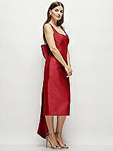 Side View Thumbnail - Garnet Scoop Neck Corset Satin Midi Dress with Floor-Length Bow Tails