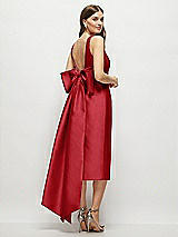 Rear View Thumbnail - Garnet Scoop Neck Corset Satin Midi Dress with Floor-Length Bow Tails