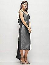 Side View Thumbnail - Gunmetal Scoop Neck Corset Satin Midi Dress with Floor-Length Bow Tails