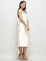 Side View Thumbnail - Ivory Scoop Neck Corset Satin Midi Dress with Floor-Length Bow Tails