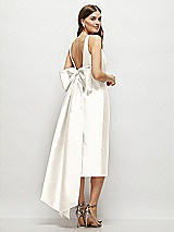 Rear View Thumbnail - Ivory Scoop Neck Corset Satin Midi Dress with Floor-Length Bow Tails