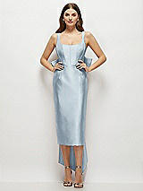 Front View Thumbnail - Mist Scoop Neck Corset Satin Midi Dress with Floor-Length Bow Tails