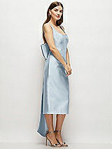 Side View Thumbnail - Mist Scoop Neck Corset Satin Midi Dress with Floor-Length Bow Tails